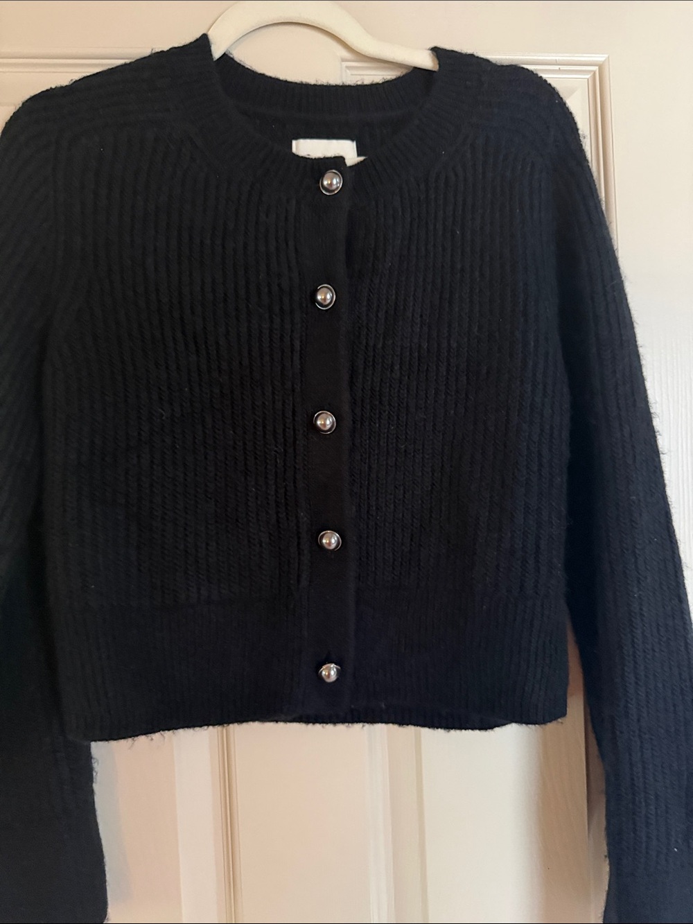 Abercrombie & Fitch Black Ribbed Button-Front Cardigan